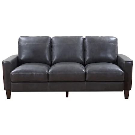 Contemporary Leather Sofa with Exposed Wood Legs